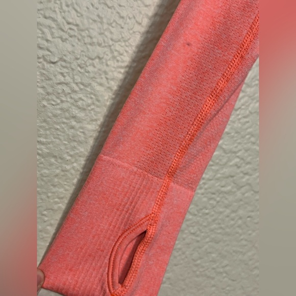 Athleta Fast Track Half Zip Coral Sizzle Ruched Long Sleeve Athletic Top XS - Picture 5 of 8